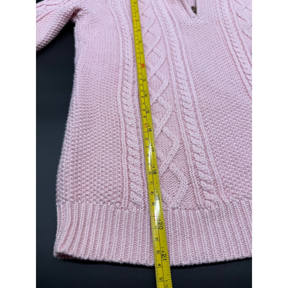 Lauren Ralph Lauren Petite Pink Cable Knit 1/4 Zip‎ Cotton Sweater P/P Small - Picture 3 of 8